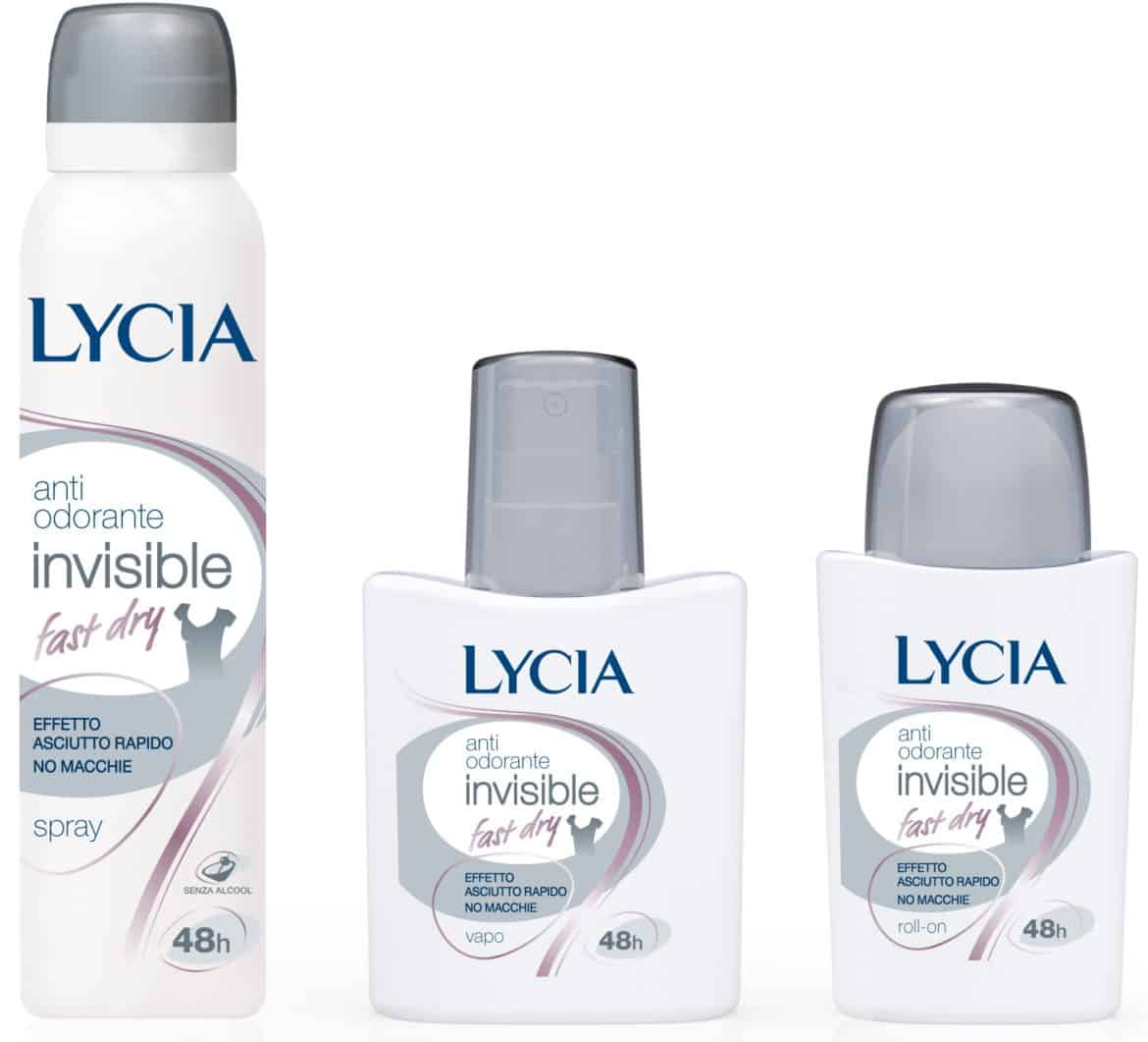 Nuovo Lycia Antiodorante Invisible Fast Dry: effetto asciutto rapido e niente aloni sui tessuti